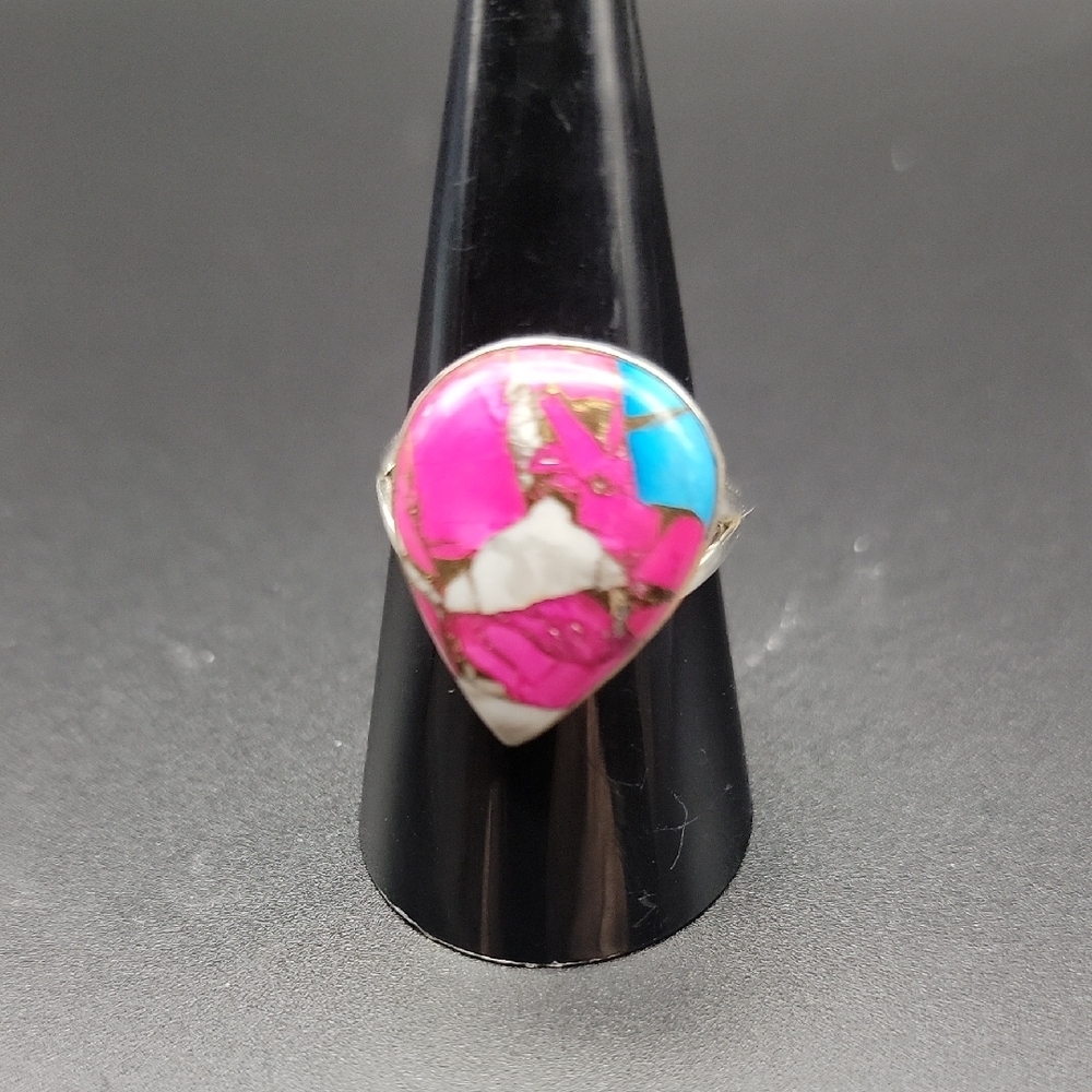 Kingman Cotton Candy Dalia Turquoise Solid 925 Sterling Silver Ring Open 322
